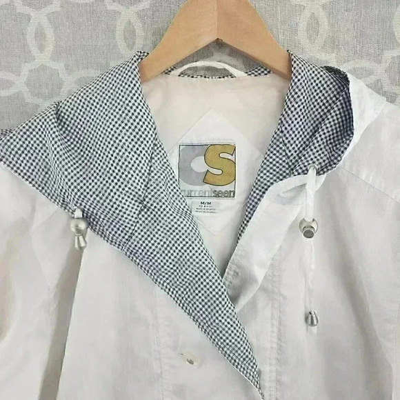 Vintage Current Seen White Hoodie Button Windbreaker Women's M - Picture 3 of 10